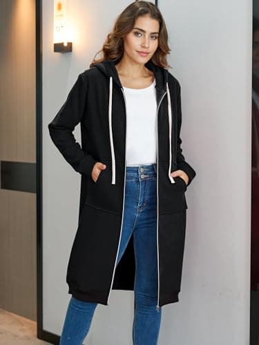 Ablanczoom Hoodies for Women Fashion Sweatshirts: Zip Up Hoodie Womens Causal Jackets Fleece Long Sweatshirt with Pockets Black - Image 2