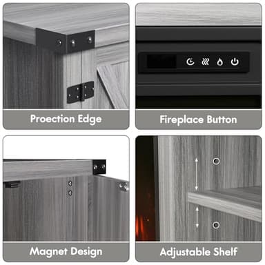 YESHOMY Fireplace TV Stand with Two Barn Doors and Storage Cabinets for Televisions up to 65+ Inch, Entertainment Center Console Table, Media Furniture for Living Room, 58 Inch, Gray Wash - Image 6