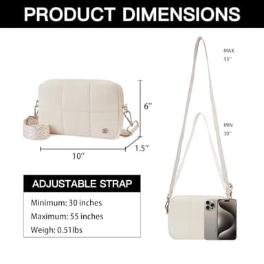 Telena Crossbody Bags for Women Crossbody Purse Lightweight Puffer Shoulder Bag for Travel Beige - Image 4