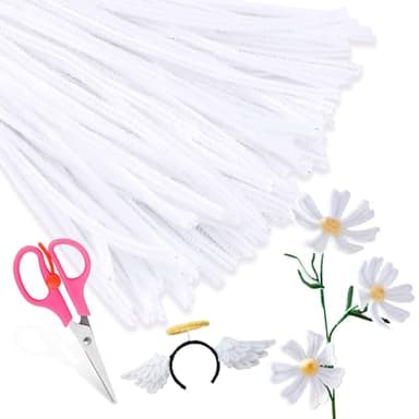 Zxiixz 100Pcs Pipe Cleaners, Pipe Cleaners Craft, Creative Craft Pipe Cleaners for Festivals Decoration, Chenille Stems Crafting Pipe Cleaners, Craft Supplies for Home DIY Hand Arts Decorations/White - Image 1
