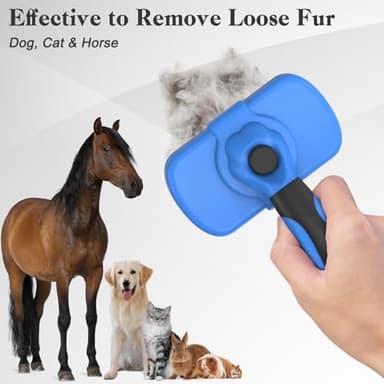 Dipoo Self-Cleaning Brush for Pet Deshedding - Skin-Friendly Grooming Tool for Dogs and Cats, Blue - Image 6