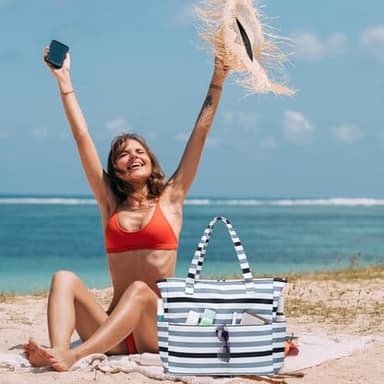 LEDAOU Beach Bag for Women Waterproof Sandproof Tote Bag Pool Bag with Zipper for Gym Shopping Travel with Wet Pocket - Image 5