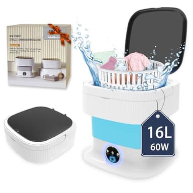 Portable Washing Machine, 16L Large Capacity Mini Washing Machine, 60W Foldable Collapsible Washer and Dryer with Spin for Travel, Socks, Baby Clothes (Blue) - Image 1