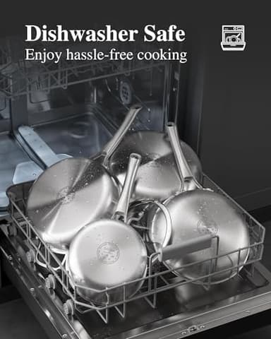 Stainless Steel Cookware Set,Tir-Ply Pots and Pans Set,10 Pcs Stainless Steel Induction Kitchen Cookware Sets,PFOA Free, Frying Pans,Saucepans,Saute Pan & Stock Pot,Compatible with All Cooktops - Image 4