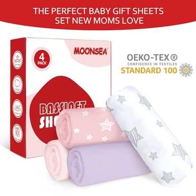 Bassinet Sheets for Baby Boys Girls 4 Pack(33" x 20"), Compatible with AirClub, Mika Micky, Baby Delight, Dream On Me, Koola, AMKE and Other Rectangle Bassinet Mattress, Pink - Image 2