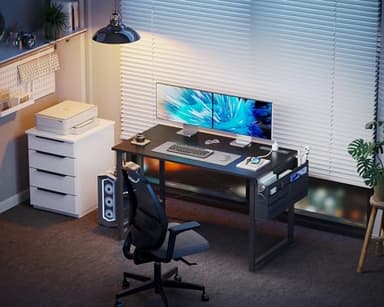 KKL Small Desk with Power Outlets and USB Port Computer Desk for Home Office Gaming Simple Modern Style Writing Desks with Storage Bag Headphone Hook, 40 inch, Black - Image 6