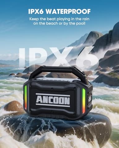 ANCOON Speakers Bluetooth Wireless: 80W(Peak) Loud Speaker with Bass, 20H Playtime, IPX6 Waterproof, Large Jobsite Speakers for Work, Outdoor, Workshop, Garage, Portable Speaker with TWS (Black) - Image 3