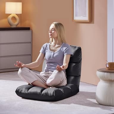 Yaheetech Floor Folding Chair with Back Support, Padded Folding Gaming Sofa Chair with 14 Adjustable Backrest, Adults Couch Recliner, Floor Seating Lounge Chair, Armless Meditation Chair, Gray - Image 2
