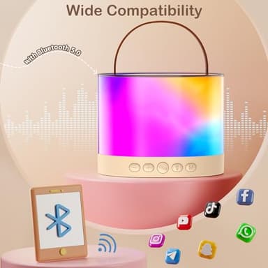 Mini Karaoke Machine for Adults Kids, Portable Bluetooth Karaoke Speaker with 3.5" Full-Range Speaker and Colorful LED Lights, Support USB/TF Card/AUX (Beige-1Mic) - Image 4