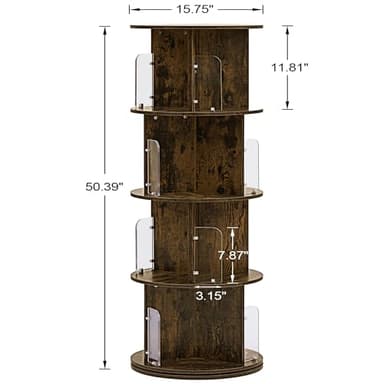 VECELO Rotating Bookshelf Tower, 360°Revolving Bookcase, Modern Tall Book Shelf Storage Display Rack Floor Standing, 4 Tier Storage Rack for Kids&Adults Solid Wood, Brown - Image 3