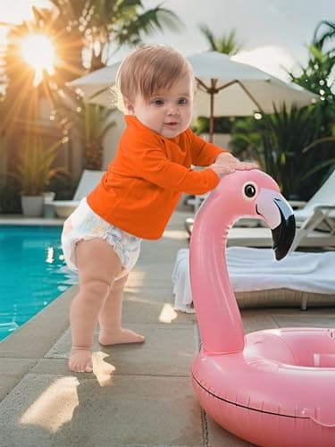 Feyoyi Unisex Baby Rash Guard Shirts SPF Long Sleeve Swim Shirts Sun Protection Rashguard Swimwear for Toddler Boys Girls Neon Orange,2T - Image 6