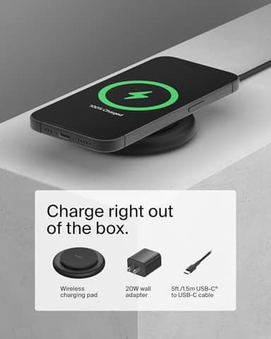 Belkin Magnetic Wireless Charging Pad 15W - MagSafe-Compatible Qi2-Certified Wireless Charger for iPhone 16 Series, Samsung Galaxy S25, AirPods, & More w/Non-Slip Base, Power Supply Included - Black - Image 6