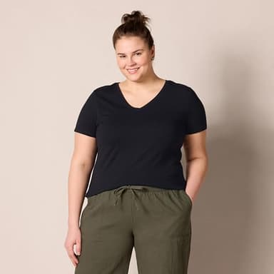 Amazon Essentials Women's Regular-Fit Short-Sleeve V-Neck T-Shirt, Pack of 2, Black, Large - Image 6