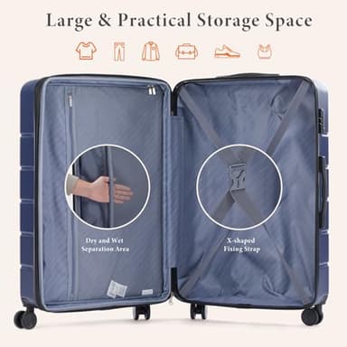Sweetcrispy Luggage, Hard Shell ABS Suitcases with Double Spinner Wheels, Blue, 3-Piece Set (20/24/28) - Image 5
