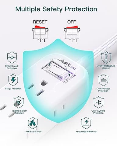 Extension Cord 15 ft - Power Strip Surge Protector, Flat Plug with 6 AC Outlet Extender 3 USB Ports (2 USB-C), 1080J, Multi Plug Outlets Desktop Charging Station for Home College Dorm Room Essentials - Image 6