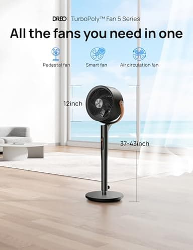 Dreo Smart Fan for Bedroom, 120°+105° Omni-directional Oscillating Standing Fans with Remote, 100ft Quiet Floor Fan for Room, Wi-Fi/Voice/Alexa, 6 Modes, 8 Speeds, 37-43'' Height, 12H Timer, DC Motor - Image 2