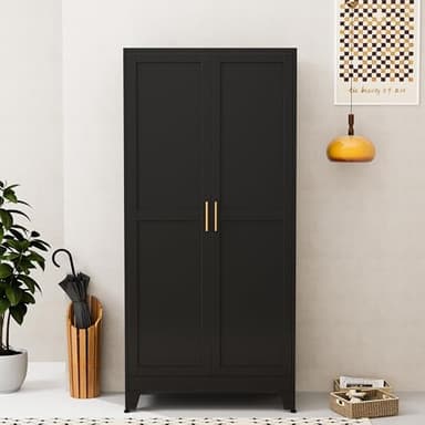 GAIOUS Metal Wardrobe Cabinet with Hanging Rod, 71" Metal Clothing Storage Cabinets with 2 Doors and Adjustable Shelves, Black Armoire Wardrobe Closet for Bedroom, Laundry Room, Cloak Room - Image 7