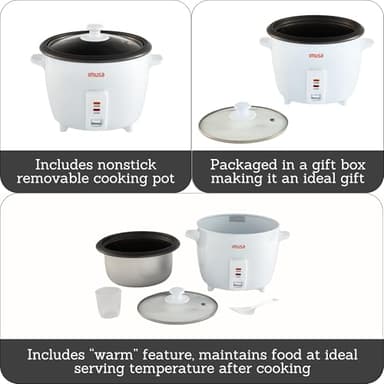 IMUSA USA GAU-00011 Electric Nonstick Rice Cooker 3-Cup (Uncooked) 6-Cup (Cooked), White - Image 2