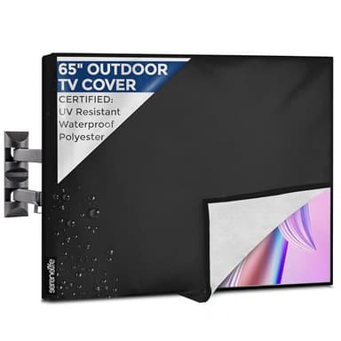 SereneLife Waterproof Outdoor TV Cover for 50-65 inch TV – Indoor/Outdoor Weatherproof Television with Bottom Cover, Thick Fabric, Dustproof and Weatherproof TV Cover with Remote Control Pocket, Black - Image 1