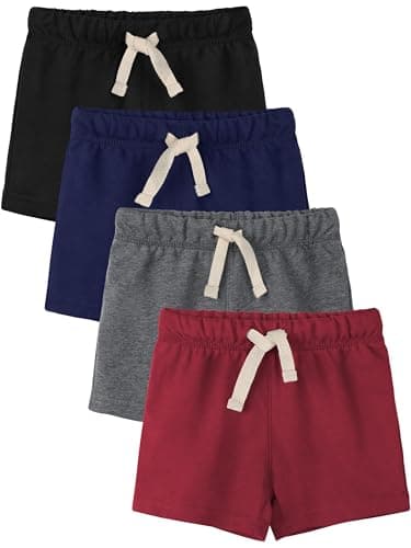 Gnodio 4 Pack Toddler Boys Shorts French Terry Boys Cotton Shorts with Drawstring Casual Elastic Waist Black, Navy Blue, Dark Gray, Red Set C 3T - Image 1