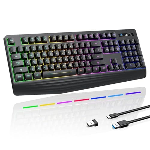 Wireless Gaming Keyboard, RGB & Single-Color Backlit, Full-Size Waterproof Computer Keyboard, Silent Keys, Wrist Rest, Sleep Mode, Rechargeable 2.4G Wireless Keyboardfor Windows, Mac, PC, Laptop - Image 1
