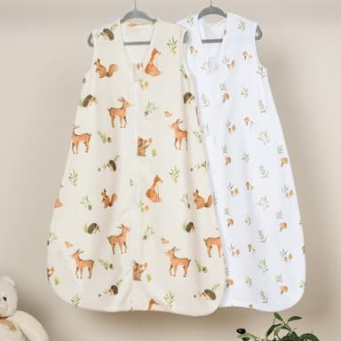 david's kids Micro Fleece Baby Sleep Sack 0-6 Months, Warm Baby Wearable Blankets with 2-Way Zipper, 2 Pack Sleeping Bags for Infant Newborn Boys Girls Neutral, Small Size, Forest/Woodland Animals - Image 8