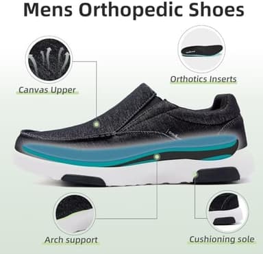 OrthoComfoot Men's Orthopedic Comfortable Slip-On Shoes with Arch Support, Orthotic Loafers for Plantar Fasciitis, Canvas Leisure Vintage Flat Walking Shoes for Foot and Heel Pain Relief - Image 3