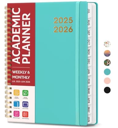 Taja Academic Planner Jul 2025 - Jun 2026 for Women & Men, Monthly and Weekly Calendar Planner, Teacher Student Planning Book with Tabs, Ideal for Office School Supplies, Aquamarine, A5, 6.4" x 8.5" - Image 1