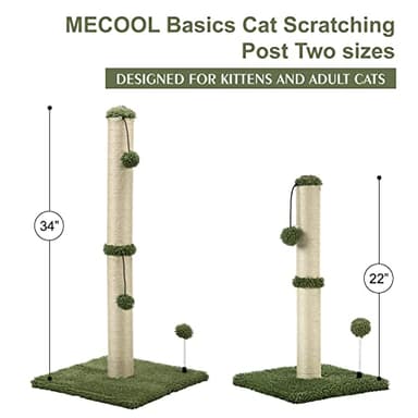 MECOOL Cat Scratching Post Premium Basics Kitten Scratcher Sisal Scratch Posts with Hanging Ball 22in for Kittens or Smaller Cats, Cactus Green - Image 6