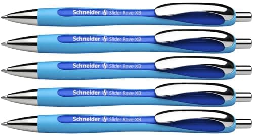 Schneider Slider Rave XB (Extra Broad) Ballpoint Pens, Refillable + Retractable, 1.4 mm, Light Blue Barrel, Blue Ink, Box of 5 Pens (132503) - Image 1
