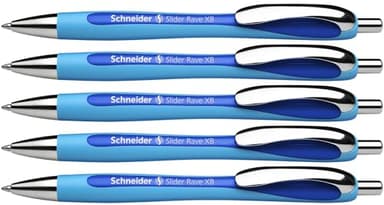 Schneider Slider Rave XB (Extra Broad) Ballpoint Pens, Refillable + Retractable, 1.4 mm, Light Blue Barrel, Blue Ink, Box of 5 Pens (132503) - Image 1