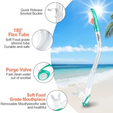 Snorkel Set Pano 3 Window Adult Snorkeling Gear, Professional Snorkel Goggles Anti-Fog Diving Mask, Anti-Leak Swim Goggles and Dry Top Snorkel for Diving, Snorkeling, Swimming (Aqua) - Image 5