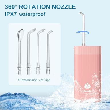 Portable Water Flosser for Teeth,Travel Water Flosser Picks,Mini Cordless Oral Irrigator Rechargeable Power Dental with Telescopic Water Tank, IPX7 Wateroproof for Brace & Sensitive Teeth Care,Pink - Image 5