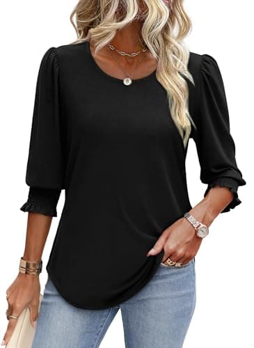 XIEERDUO Womens Tops Dressy Casual 3/4 Sleeve T Shirts for Women Black Tops for Women L - Image 2