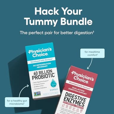 Physician's CHOICE Advanced Gut Health Bundle: 60 Billion Probiotics 30ct + Digestive Enzymes 60ct for Digestive, Gut, and Immune Health Supports Occasional Constipation, Diarrhea, Gas, and Bloating - Image 2