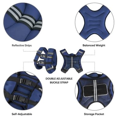 APEXUP Weighted Vest with 5lbs/10lbs/15lbs/20lbs/25lbs/30lbs Weights and Reflective Stripe, Weight Vest Men Women for Workout, Strength Training, Running (Blue, 15lbs) - Image 4