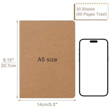 ZCZN 100 Pack A5 Kraft Notebooks Bulk, 8.15x5.5 Inches Blank Journaling Notebooks, Notebooks for Work, Composition Notebooks for School, Journal notebooks for kids, 60 Pages - Image 3