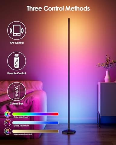 Corner Floor Lamp, 65" RGB Color Changing Mood Light with Remote Control, Dimmable LED Corner Lamp with Music Sync, Modern Floor Lamp for Living Room Gaming Room - Image 9