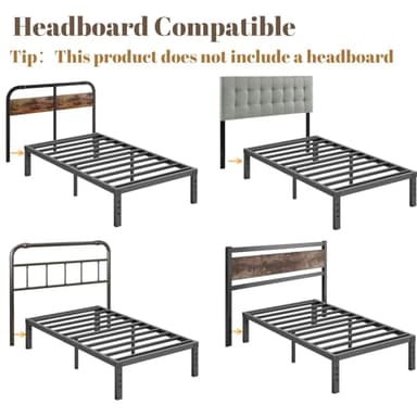 ZIYOO Twin Bed Frames with Heavy Duty Steel Slat, 14 Inches Platform Bed Frame, Non-Slip Design, No Box Spring Needed, Easy Assembly, Quiet Noise Free, Under Bed Storage Space, Black - Image 6