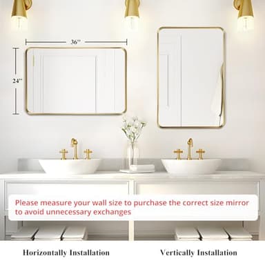 Fabuday Gold Mirror Bathroom Wall - Over Sink 36x24 Inch Rectangle Framed Brushed Mirror, Large Gold Trim Vanity Mirror Hanging for Bedroom, Restroom, Living Room, Entryway Decor - Image 2