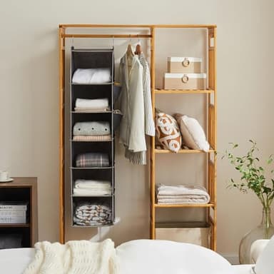 YOUDENOVA Hanging Closet Organizer and Storage, 6-Shelf Closet Hanging Storage Shelves, Grey - Image 2