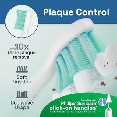 Brushmo Plaque Control Replacement Toothbrush Heads, Compatible with Philips Sonicare Click-on Electric Toothbrush Handles, 8 Standard Replacement Heads, Soft Dupont Bristles, BM928, White - Image 3
