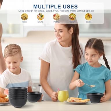 HOTEC BPA Free Unbreakable Wheat Straw Cereal Bowls - Microwave & Dishwasher Safe Soup and Salad Bowls, Set of 8, 26oz, Black - Image 7