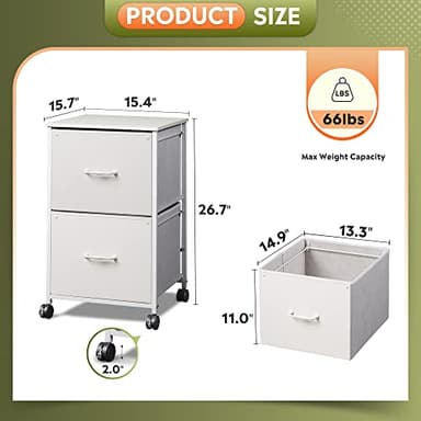 DEVAISE 2 Drawer Mobile File Cabinet, Rolling Printer Stand with Open Storage Shelf, Fabric Vertical Filing Cabinet fits A4 or Letter Size for Home Office, White - Image 3