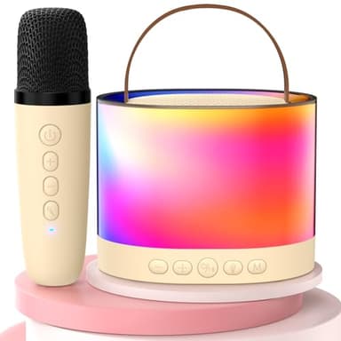 Mini Karaoke Machine for Adults Kids, Portable Bluetooth Karaoke Speaker with 3.5" Full-Range Speaker and Colorful LED Lights, Support USB/TF Card/AUX (Beige-1Mic) - Image 8