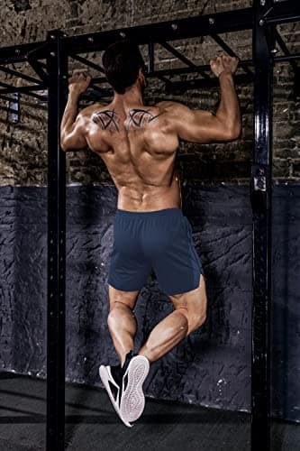 COOFANDY Mens 2 Pack Workout Gym Shorts Breathable 5" Running Joggers Athletic Performance Sports Shorts with Pockets Navy Blue/Black - Image 3