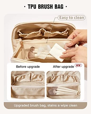 EACHY Travel Makeup Bag, Large Capacity Cosmetic Bags for Women, Waterproof Portable Open Flat Toiletry Bag Make up Bag with Divider and Handle, Gifts for Women (White-4, Medium) - Image 3