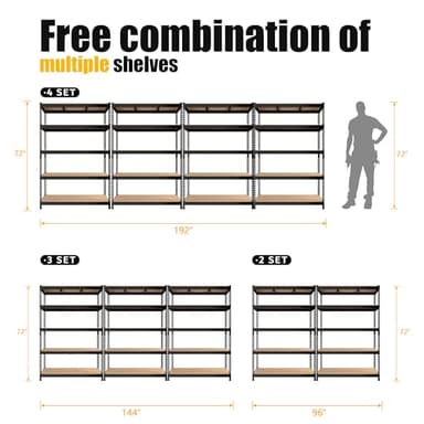 PrimeZone 48" x 24" x 72" Heavy Duty Storage Shelves - 5 Tier Adjustable Garage Storage Shelving, Metal Storage Utility Rack Shelf Unit for Warehouse Pantry Closet Kitchen, Black - Image 7