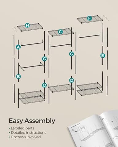 SONGMICS Portable Wardrobe Closet Heavy Duty Clothes Rack, Freestanding Closet Organizer,15.8 x 68.9 x 70.9 inches,Metal Garment Rack with Adjustable Wire Shelves, Dividable, Ink Black ULGR431B01 - Image 8