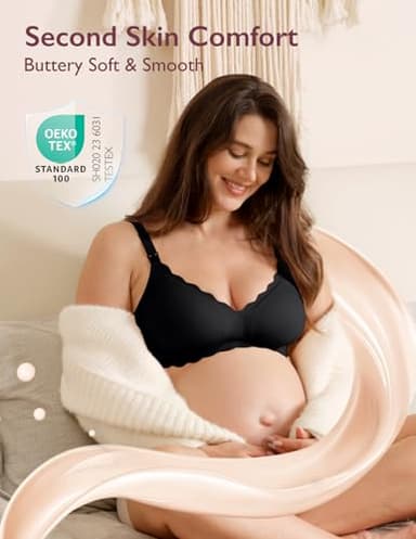 Momcozy Nursing Bras for Breastfeeding, Seamless Pregnancy Maternity Bra Wireless Classic Jelly Strip Support Nursing Bra Black - Image 2